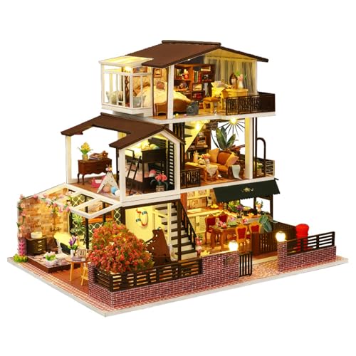 DIY Gewächshaus Holz, Miniatur Garten Haus Selber Bauen mit Möbeln, Kreatives Bausatz Erwachsene, Modellbausatz für Erwachsene und Kinder (Retro Villa) von UINOFER