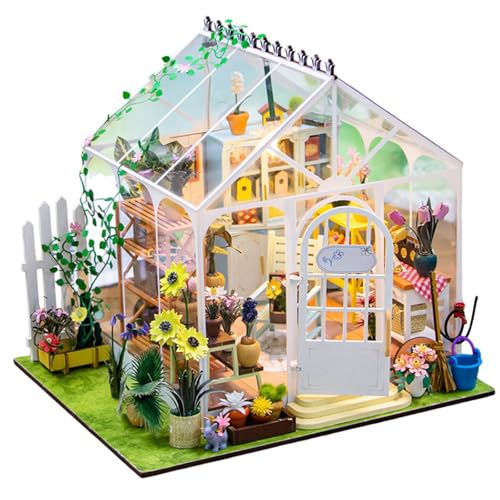 DIY Gewächshaus Holz, Miniatur Garten Haus Selber Bauen mit Möbeln, Kreatives Bausatz Erwachsene, Modellbausatz für Erwachsene und Kinder (Sunshine Flower Garden) von UINOFER