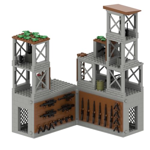 Militär Szene Baustein Set, DIY Militärbasen Architektur Modell, WW2 Militärische Wachsames Haus Architektur, Kompatibel mit Lego Minifiguren (Outpost) von UINOFER