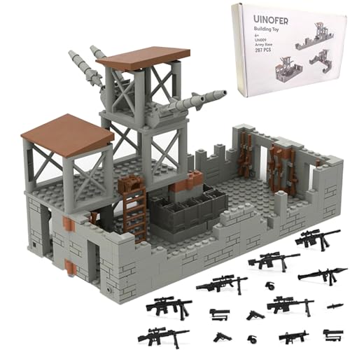 Militär Szene Baustein Set, DIY Militärbasen Architektur Modell, WW2 Militärische Wachsames Haus Architektur, Kompatibel mit Lego Minifiguren von UINOFER