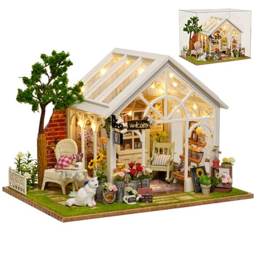 UINOFER DIY Gewächshaus Holz, Miniatur Garten Haus Selber Bauen mit Möbeln, Kreatives Bausatz Erwachsene, Modellbausatz für Erwachsene und Kinder (Garden House) von UINOFER