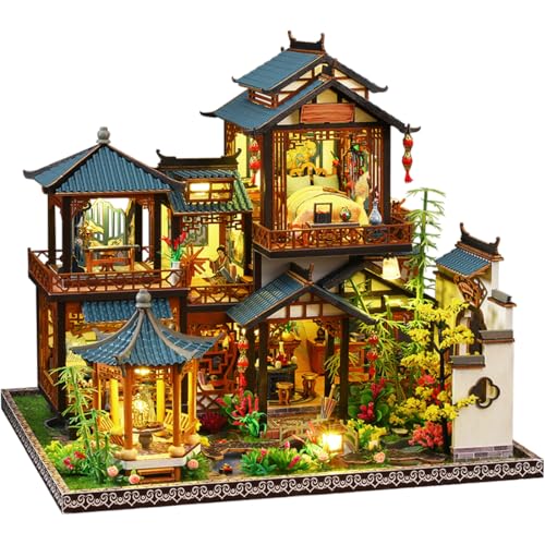 UINOFER DIY Miniatur Bausatz, Miniatur-Bausatz zum Selberbauen mit Möbeln, Modellhäuser zum Bauen, Bausatz für EIN Kleines Haus, Puppenhaus Bausätze für Erwachsene, Kinder (Chinese Garden Villa) von UINOFER