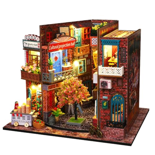 UINOFER DIY Miniatur Bausatz, Miniatur-Bausatz zum Selberbauen mit Möbeln und LED, Modellhäuser zum Bauen, Bausatz für EIN Kleines Haus, Puppenhaus Bausätze für Erwachsene, Kinder (Retro Building) von UINOFER