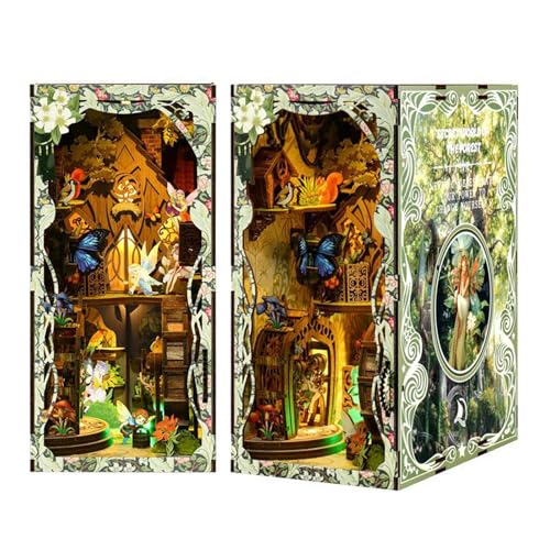 UINOFER Holz Book Nook Kit, Miniatur Puppenhaus Haus, Miniatur Kit 3D Holzpuzzle Buchstützen aus Holz, Modellbausätze für Erwachsene Teens zum Bauen (Forests Secret World) von UINOFER