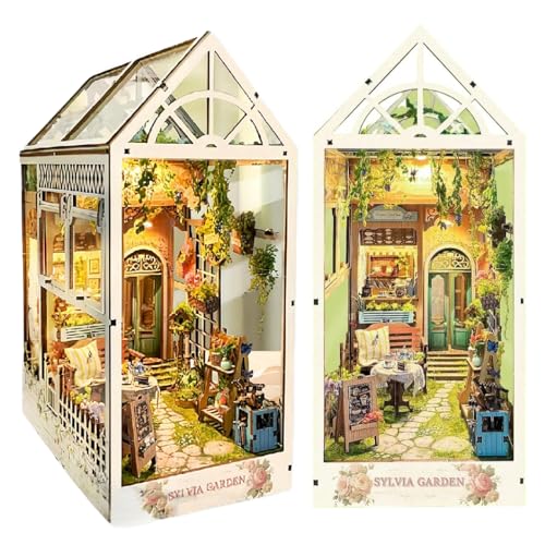 UINOFER Holz Book Nook Kit, Miniatur Puppenhaus Haus, Miniatur Kit 3D Holzpuzzle Buchstützen aus Holz, Modellbausätze für Erwachsene Teens zum Bauen (House C) von UINOFER