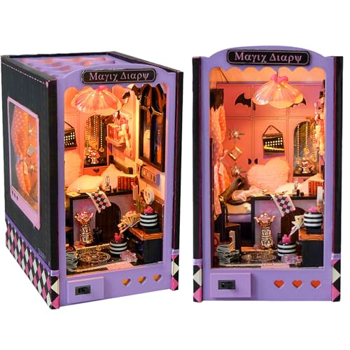 UINOFER Holz Book Nook Kit, Miniatur Puppenhaus Haus, Miniatur Kit 3D Holzpuzzle Buchstützen aus Holz, Modellbausätze für Erwachsene Teens zum Bauen (The Witch's Diary) von UINOFER