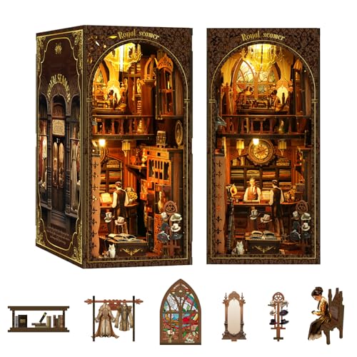 UINOFER Holz Book Nook Kit, Miniatur Puppenhaus Haus, Miniatur Kit 3D Holzpuzzle Buchstützen aus Holz, Modellbausätze für Erwachsene Teens zum Bauen (royal Tailor) von UINOFER