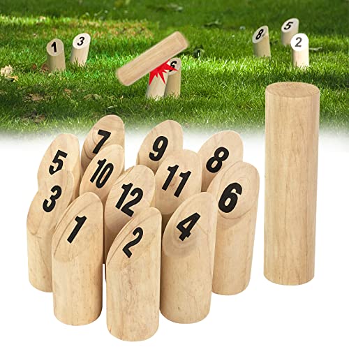 UISEBRT Nummern Kubb Indoor & Outdoor Wurfspiel aus Finnland Holz-Kegel Wikinger Spiel Holzwurfspiel naturbelassenes Holz Garten Outdoorspiel für Kinder und Erwachsene von UISEBRT