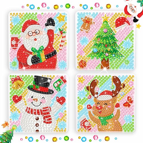 UITEAMO Geschenk Mädchen Diamond Painting Bilder Weihnachten Suncatcher Bastelset Sonnenfänger Mosaik Bastelset Kinder ab 6 7 8 9 10, Spielzeug Mädchen mit 4 Themen für Weihnachten Deko… von UITEAMO