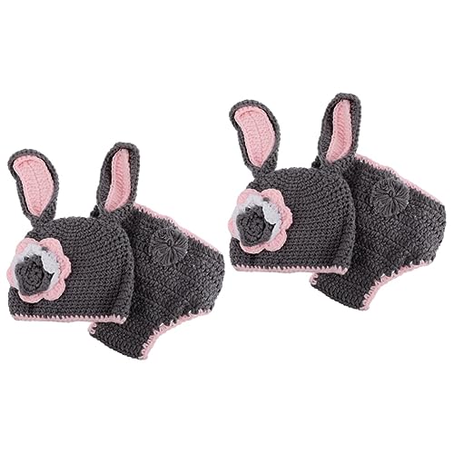 UKCOCO 2 Sätze Gestricktes Hasenkostüm Säugling Fotokostüm Für Kinder Gestrickte Babymütze Ostern-baby-foto-outfit Baby Häkeln Kostümmütze Baby-kit Garn Kleinkind Kleidung Gehäkelte Mütze von UKCOCO