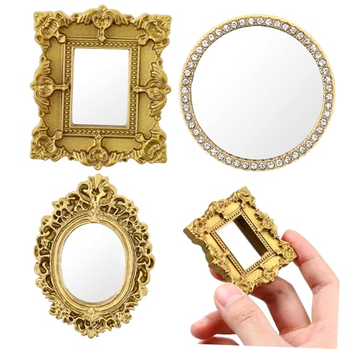 UKCOCO 3 Stück Teiliges Miniatur Spiegel für Puppenhaus Dekoration Goldfarbene Oval Quadratisch Spiegel mit Strassverzierung Langlebig und Vielseitig für DIY Bastelprojekte und UKCOCO 3 Stück Teiliges Miniatur Spiegel für Puppenhaus Dekoration Goldfarbene Oval Quadratisch Spiegel mit Strassverzierung Langlebig und Vielseitig für DIY Bastelprojekte und von UKCOCO