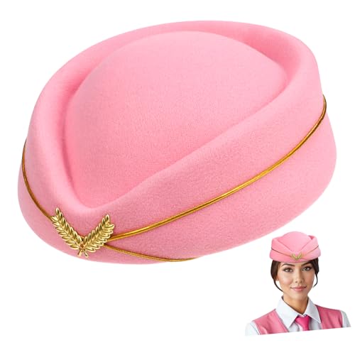 UKCOCO Damen Stewardess Hut Flugbegleiterin Mütze Cosplay Kostümzubehör Elegante Rosa Filz Hut Passend für Bühnenauftritt und Party UKCOCO Damen Stewardess Hut Flugbegleiterin Mütze Cosplay Kostümzubehör Elegante Rosa Filz Hut Passend für Bühnenauftritt und Party von UKCOCO
