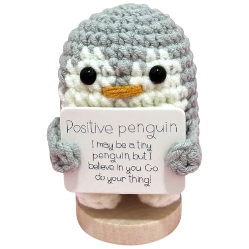 Pocket Hug Mini Plush, Knitted Wool Pinguin Doll, Lustiger Positiver Pinguin Strickpuppe mit positiver Karte, Plush Figures Jubelndes Geschenk für Freunde Ermutigung Penguin Spielzeug Heimdekoration von UKKZLVJ