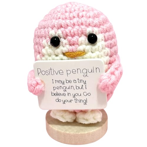 Pocket Hug Mini Plush Knitted Wool Pinguin Doll Lustiger Positiver Pinguin Strickpuppe mit positiver Karte, Plush Figures Jubelndes Geschenk für Freunde Ermutigung Penguin Spielzeug Heimdekoration von UKKZLVJ