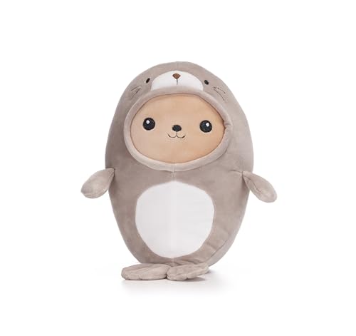 UKToyworld Kawaii-Bär in braunem Robben-Kostüm, Plüsch, 25 cm, Squashy Seeotter, 25 cm, Plüschtier von UKToyworld