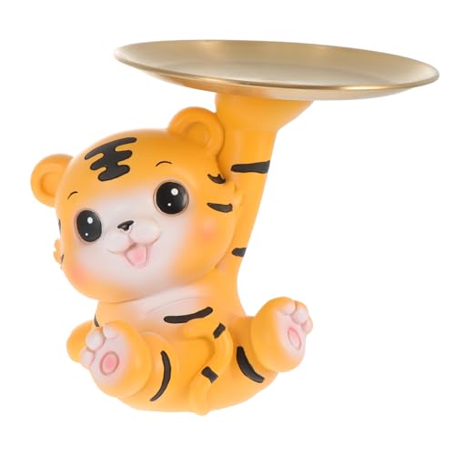 ULDIGI 1 Satz Tiger Tablett Chinesische Tierkreisfigur Schlüsselablage Kosmetische Aufbewahrungsplatte Ablagefach Für Uhren Schmuck-schmuck-tablett Schmuckhalter Wildtierfigur Harz Golden von ULDIGI