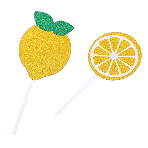 ULDIGI 24St Zitronen-Kuchen-Topper Limonadendekor Geburtstag Zitrusfrüchte Muffinkuchen Picks babyshowerparty party sachen dekoration Kucheneinlagen Cupcake-Topper mit Früchten Yellow von ULDIGI