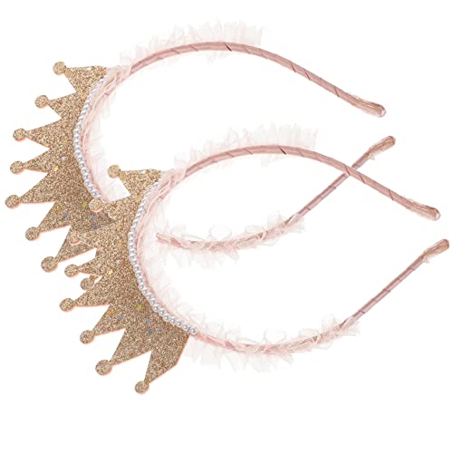 ULDIGI 2St Krone Haarspange Tiara des kleinen Mädchens Kopfschmuck für Mädchen kinder haarspangen haarspange kinder Tiara zum Kindergeburtstag Kronen-Stirnband für Mädchen Polyester Rosa von ULDIGI