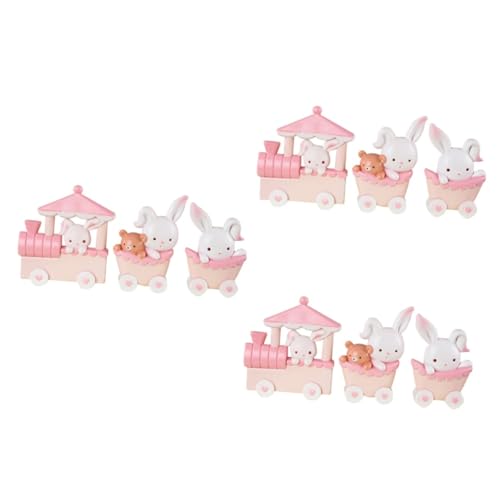 ULDIGI 3 Sätze 3tlg Zughasen-Ornament Kaninchen-Miniatur Miniaturtiere Mädchenpuppen Mädchengeburtstag Hasenkuchen Rosa Hase Osterkuchen Topper Minifiguren Mini-puppenhaus Tierfigur Harz von ULDIGI