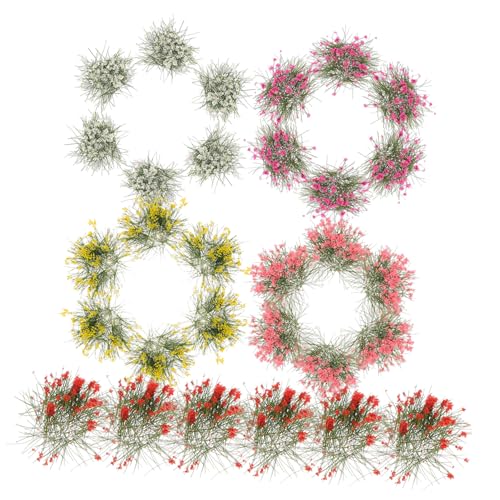 ULDIGI Miniatur Blumencluster Für Dioramen Statische Grasbüschel Mit Roten Gelben Weißen Und Pinken Blumen Ideal Für Modellbau Und Miniatur Landschaftsgestaltung von ULDIGI