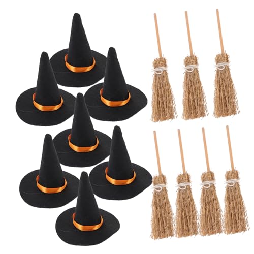 ULDIGI 7 Satz Halloween Filz Hexenhut Set kleine Hexenhüte Halloween Kostüm Hexenhut Mini-Hexenhut puppenkleidung Party Dekoration Hut winzige Dekore kleine Hüte für Kuchendekor Stoff von ULDIGI