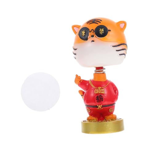 ULDIGI Tiger-Wackelkopf-Ornament Jahr der Figur Autodekoration Cartoon-Tiger-Modell car Decoration Auto Dekoration Auto-Dekor Spielzeug Desktop-Tiger-Modell Jahr des Tigerdekors Harz rot von ULDIGI