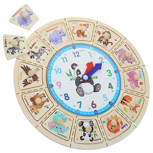 ULDIGI Unterrichtsuhren Für Kinder Lustiges Puzzle Kinderwecker Puzzle-Spielzeug Für Kleinkinder Tragbare Uhr Kinder Rätsel Uhrlernen Für Kinder Uhr-Puzzle Lernuhr Für Kinder Lehruhr Holz von ULDIGI