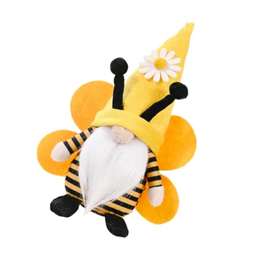 ULDIGI gesichtslose Puppe bürodeko büro Dekoration Wohnzimmerdekoration Bienen-Design Office Decoration Gnom skandinavisch Plüschpuppe Deko-Puppe Zwergfigur Desktop-Dekor Stoff Yellow von ULDIGI