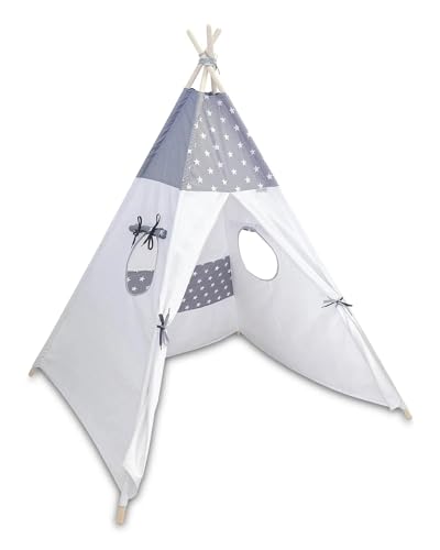 ULLENBOOM® Tipi Zelt für Kinder, Graue Sterne, Alle Materialien nach Oeko-TEX Standard und Made in EU - Ideal als Kinderzelt und Spielzelt für das Kinderzimmer, Indoor & Outdoor geeignet von ULLENBOOM