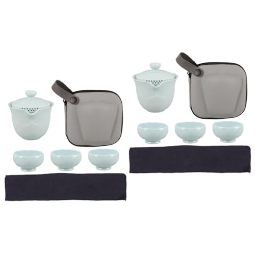 ULTECHNOVO 2 Sätze Reise-Tee-Set Teeservice Aus Keramik Geschirrset Aus Keramik Set Zum Aufbrühen Von Chinesischem Tee Teetassen-kit Aus Keramik Teetassen Aus Keramik Porzellan Sky-Blue von ULTECHNOVO