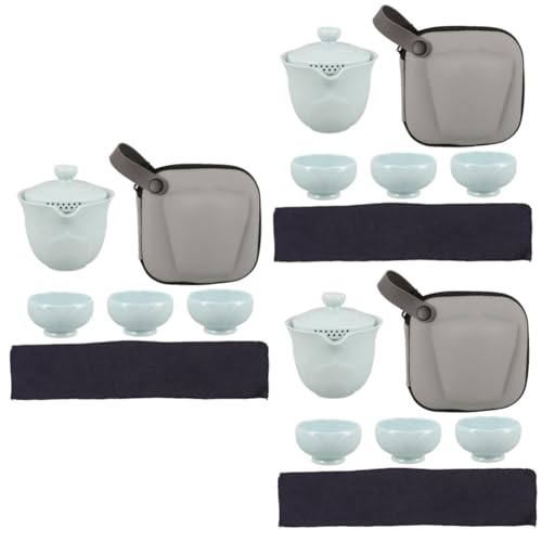 ULTECHNOVO 3 Sätze Reise-Tee-Set Teetablett aus Keramik Teeservice aus Keramik Teetasse aus Keramik Teetassen aus Keramik Teetassen-Kit aus Keramik Geschirrset aus Keramik Porzellan Sky-Blue von ULTECHNOVO