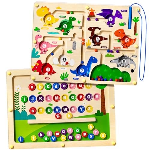 2-in-1 Montessori-Spielzeug für 2-, 3-, 4- und 5-jährige Kinder, doppelseitiges Holzbrett, Magnetspiel Farb- und Zahlenlabyrinth, Alphabet-Puzzle, Lerngeschenke für Jungen und Mädchen (Zoo) von UMEREACT