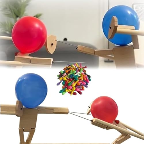 UMavlesFrd Balloon Bamboo Man Battle - 2 Spieler Spiel Handmade Toy Wooden Fencing Puppets, Ballon Fechten Spiel, Battle Bots Fighting Games, Whack A Balloon Game (100 Ballons) von UMavlesFrd