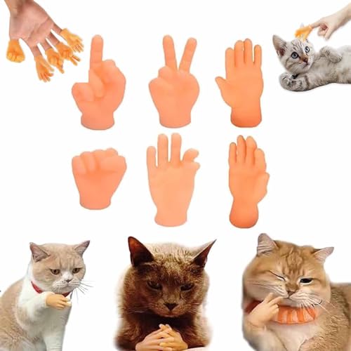 UNAGRI 6 Stück Lustige Katze Handschuh Spielzeug, Mini Hände Für Katzen, Weiche Silikon Mini Hand Für Katze Gekreuzt, Kleine Hände Fingerpuppen Für Katzen, Mini Hände Fingerpuppen Für Haustier (A) von UNAGRI