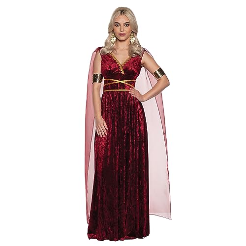 UNDERWRAPS Griechisches Toga Damenkostüm – Burgunderrot Griechische Göttin Kostüm Damen, römisches Toga-Kleid für Erwachsene, Halloween-Kostüm (Göttin, Größe M 36-38) von UNDERWRAPS