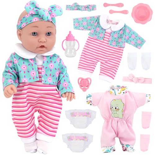 UNICORN ELEMENT 30,5 cm große Babypuppe und Kleidung und Zubehör, 30,5 cm große Vinyl-Babypuppen-Spielsets, 2 Sets Puppenkleidung, Puppenwindeln, Flasche, Schnuller, bestes Geschenk für Kinder ab 3 von UNICORN ELEMENT