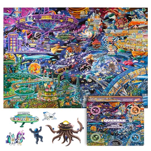 UNIDRAGON Original + IC4 Design Holzpuzzle, Quezzle Space Adventures - Puzzle-Brettspiel, Erwachsene und Kinder, einzigartige Form der Puzzlestücke - 1000 Stück, 28.1 "х19.8 von UNIDRAGON