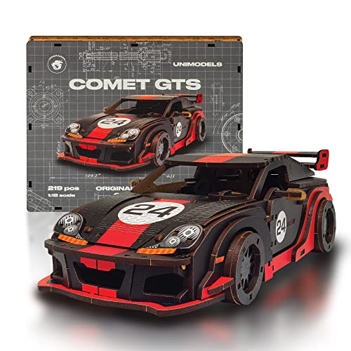 UNIDRAGON Original 3D Holzpuzzle - 219 Teile, UniModels Comet GTS Schwarz-Rot, 26.8 x 13.3 x 7.8 cm, Geschenke für Männer, Jungen, Modellbausatz Erwachsene von UNIDRAGON