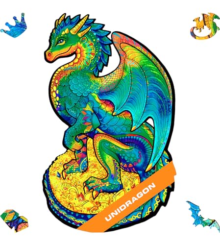 UNIDRAGON Original Holzpuzzle — Bewachender Drache, 330 Teile, King Größe 10.6 х 17.3 Zoll (27 х 44 cm) Schöne Geschenkverpackung, Einzigartige Form Erwachsene und Kinder von UNIDRAGON