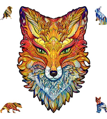 UNIDRAGON Original Holzpuzzle — Feuriger Fuchs, 107 Teile, Klein 6.2 x 9.4 Zoll (16 x 24 cm) Schöne Geschenkverpackung, Einzigartige Form Erwachsene und Kinder von UNIDRAGON