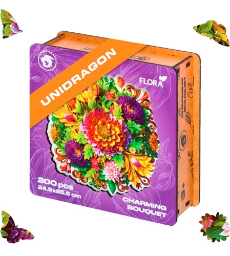 UNIDRAGON Original Holzpuzzle - Flora Charmanter Straußt, 200 Teile, 9.8 x 10 Zoll (24.9 х 25.5 cm) Schöne Geschenkverpackung, Einzigartige Form Erwachsene und Kinder von UNIDRAGON