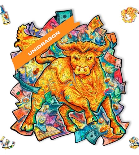 UNIDRAGON Original Holzpuzzle — Gedeihlicher Stier, 298 Teile, King Größe 12.2 x 13.8 Zoll (31 x 35 cm) Schöne Geschenkverpackung, Einzigartige Form Erwachsene und Kinder von UNIDRAGON