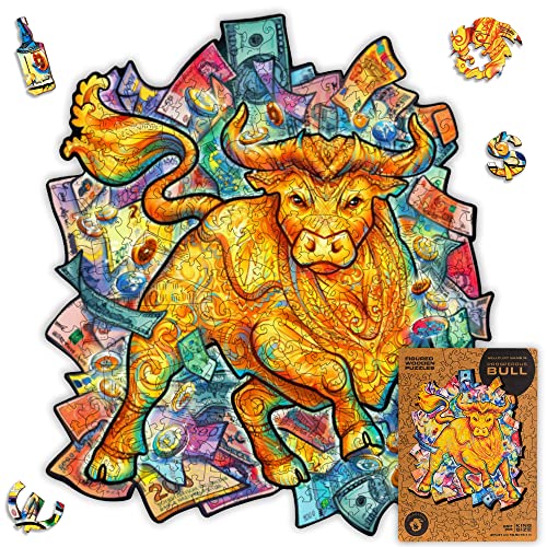 UNIDRAGON Original Holzpuzzle — Gedeihlicher Stier, 298 Teile, King Größe 12.2 x 13.8 Zoll (31 x 35 cm) Schöne Geschenkverpackung, Einzigartige Form Erwachsene und Kinder von UNIDRAGON