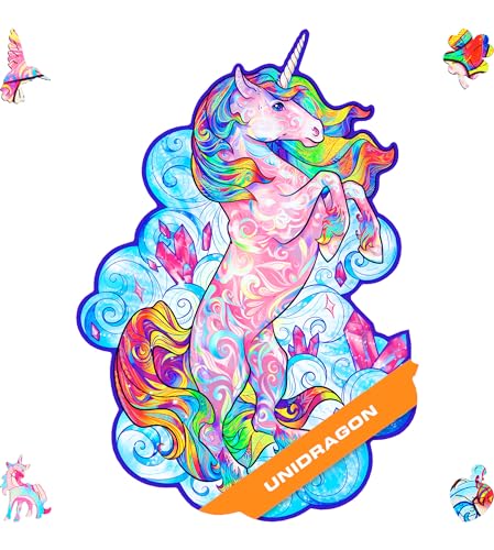 UNIDRAGON Original Holzpuzzle — Inspirierendes Einhorn, 195 Teile, Mittel 10.2 x 12.6 Zoll (26 x 32 cm) Schöne Geschenkverpackung, Einzigartige Form Erwachsene und Kinder von UNIDRAGON