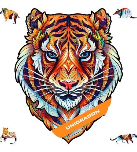 UNIDRAGON Original Holzpuzzle — Lieblicher Tiger, 104 Teile, Klein 7.4 x 9.3 Zoll (19 x 24 cm) Schöne Geschenkverpackung, Einzigartige Form Erwachsene und Kinder von UNIDRAGON