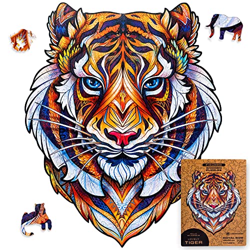 UNIDRAGON Original Holzpuzzle — Lieblicher Tiger, 700 Teile, Royal Größe 17.7 x 22 Zoll (45 x 56 cm) Schöne Geschenkverpackung, Einzigartige Form Erwachsene und Kinder von UNIDRAGON