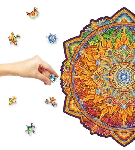 UNIDRAGON Original Holzpuzzle — Mandala Nascent Sun, 200 Teile, Mittel 9.8 x 9.8 Zoll (25 x 25 cm) Schöne Geschenkverpackung, Einzigartige Form Erwachsene und Kinder von UNIDRAGON