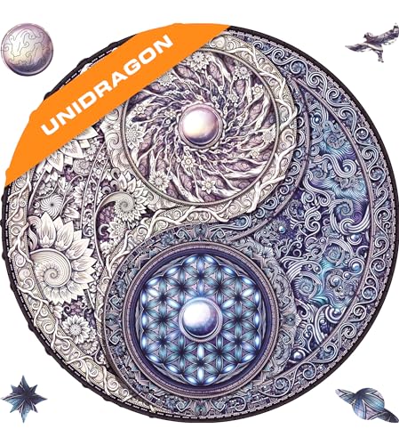 UNIDRAGON Original Holzpuzzle — Mandala Overarching Opposites, 350 Teile, King Größe 13 x 13 Zoll (33 x 33 cm) Schöne Geschenkverpackung, Einzigartige Form Erwachsene und Kinder von UNIDRAGON