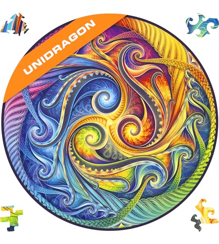 UNIDRAGON Original Holzpuzzle — Mandala Spiral Incarnation, 350 Teile, King Größe 13 x 13 Zoll (33 x 33 cm) Schöne Geschenkverpackung, Einzigartige Form Erwachsene und Kinder von UNIDRAGON