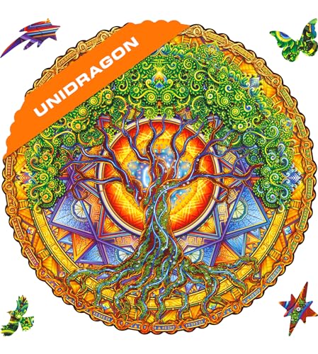 UNIDRAGON Original Holzpuzzle — Mandala Tree of Life, 200 Teile, Mittel 9.8 x 9.8 Zoll (25 x 25 cm) Schöne Geschenkverpackung, Einzigartige Form Erwachsene und von UNIDRAGON